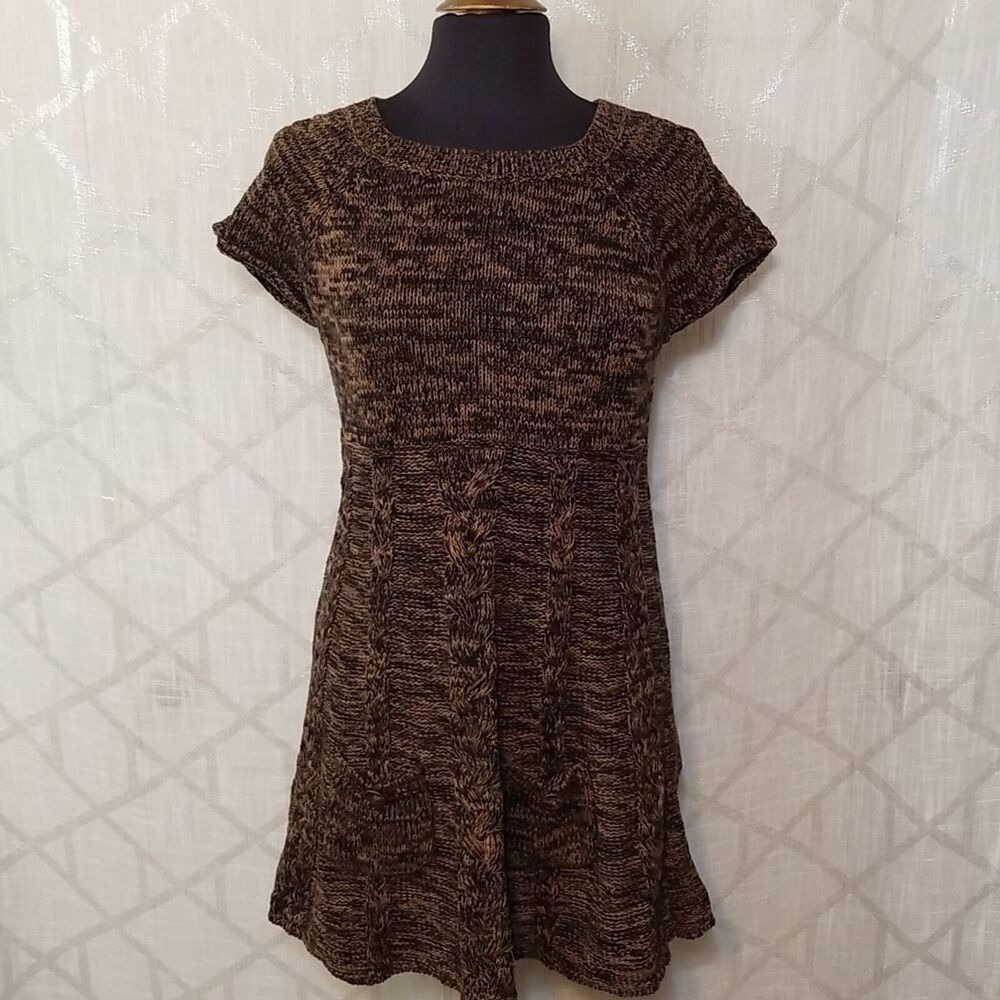 Sweater Dress Womens Medium Brown Marbled Knit Fall Winter Stretch Flared Y2K